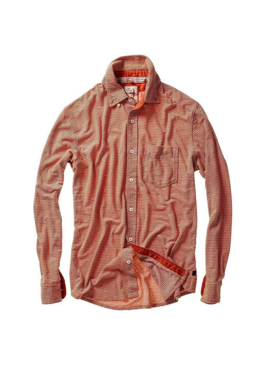 NEW RELWEN men's hemp stripe buttondown shirt in burnt orange white
